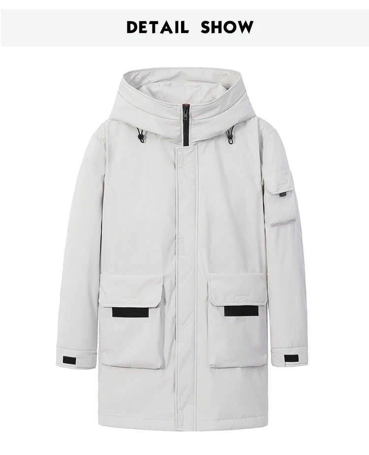 Pioneer Camp Winter Men Long Down Jacket Duck Thick Hooded Causal Pocket Warm Coats for Male AYR901561