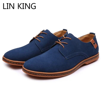

LIN KING Top Quality Men Oxfords Shoes Pu Leather Casual Shoes Classic Lace Up Flats Ankle Shoes Man Formal Dress Shoes Big Size