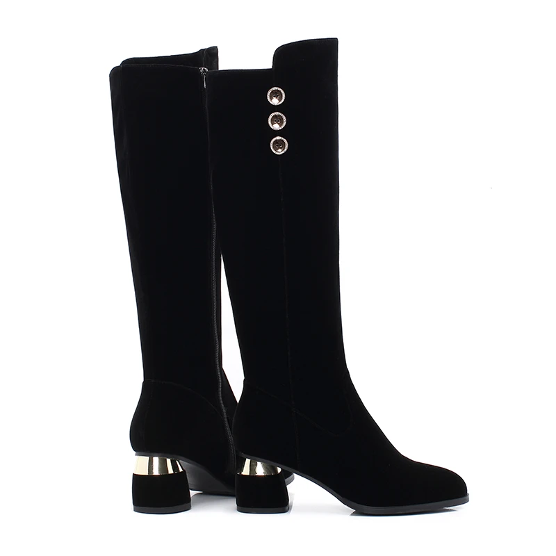 tylish Ladies Boots High Quality Genuine Leather Handmade Round Toe Shoes Casual Zipper Square Heel Women Boots size 34-43