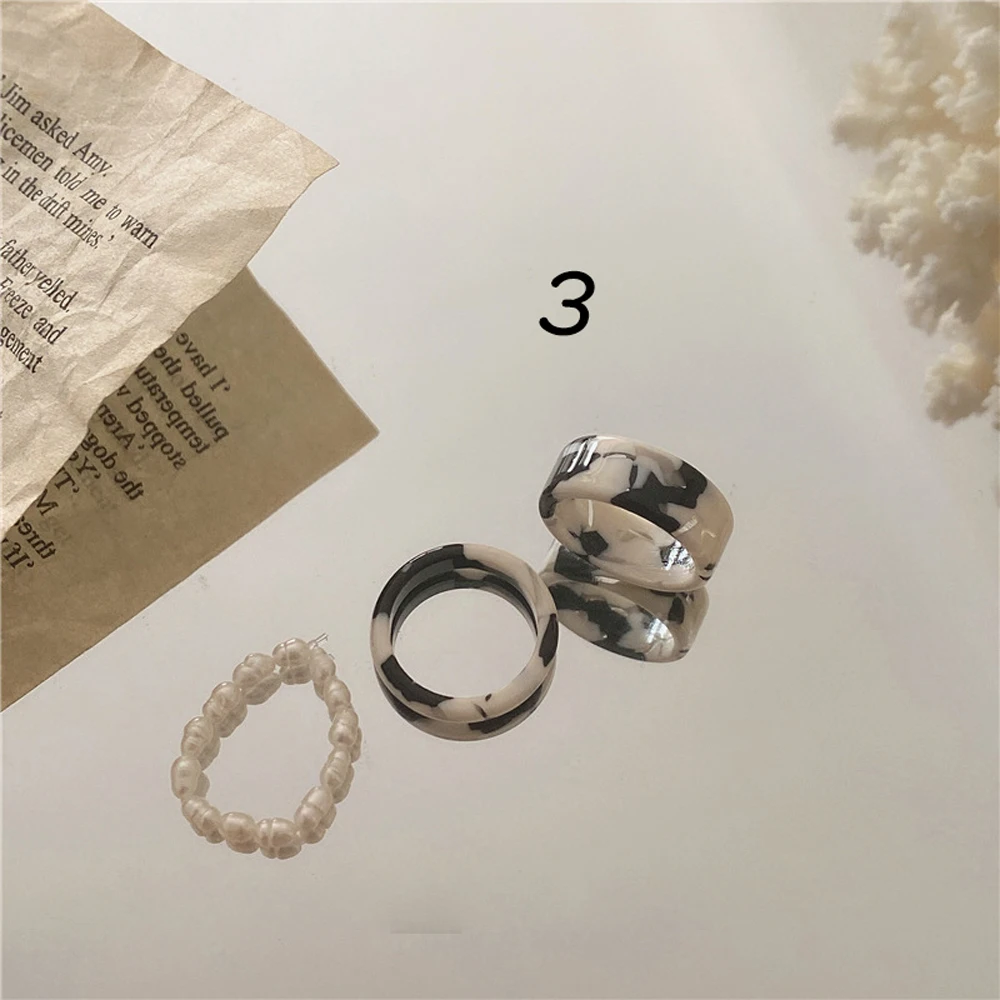 2/3Pcs Leopard Vintage Colorful Acetate Resin Pearl Rings Sweet Temperament Round Finger Rings Women Girls Delicate Jewelry Gift 