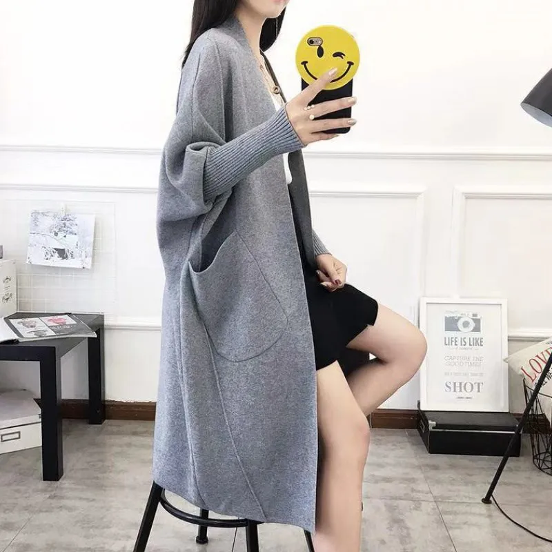 light grey Осенний кардиган женский длинный рукав летучая мышь пальто выше колена модный элегантный свободный свитер большого размера свитер Повседневный - Цвет: light grey