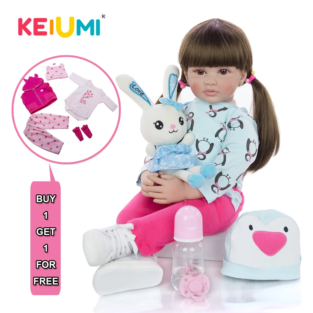 KEIUMI Мода 60 см для новорожденных, для девочек куклы силиконовые виниловые милые принцесса Reborn Boneca с длинными волосами DIY образовательный подарок