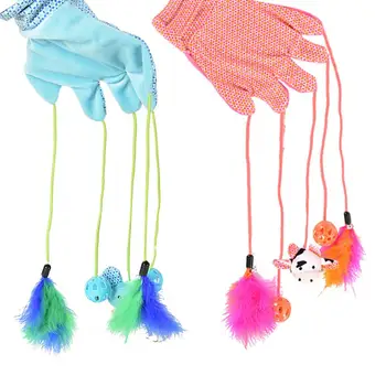 

Pet Doll Toy Interactive For Dog Cat Fun Playing Cat Teaser Toy Glove With Bell Ball Chew Feather Glove Kitten Scratcher Toys
