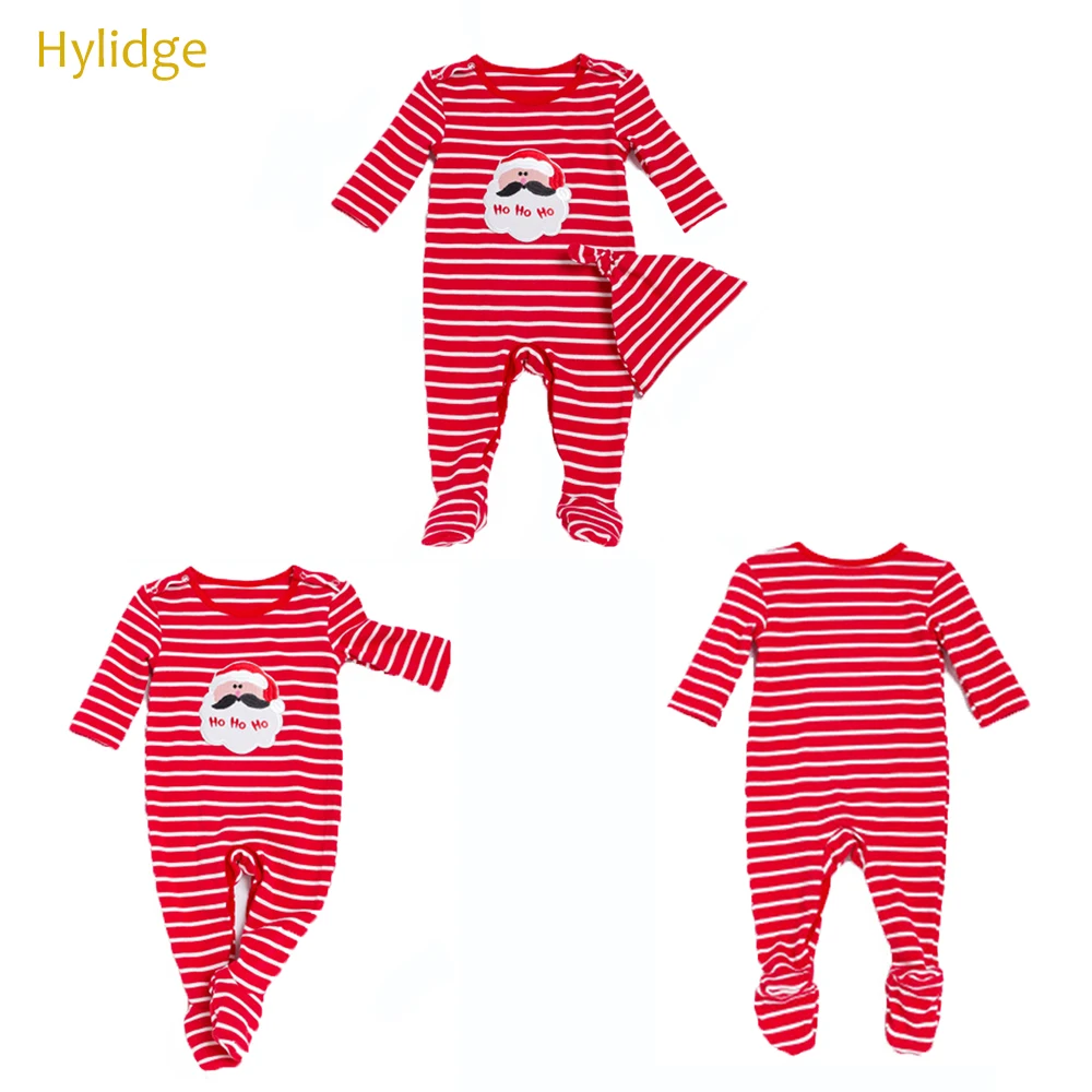 Hylidge 2 шт./компл. Санта Клаус для маленьких девочек Комбинезон шапка(комплект), Одежда для новорожденных, комплект для малышей в полоску хлопчатобумажное рождественское цельное платье корейский стиль