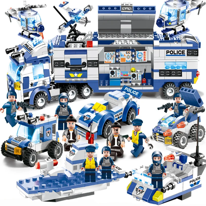 

City Police Series Building Blocks Vehicle Helicopter City Police Staction DIY Bricks