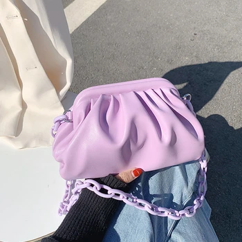 

Elegant Female Chain Cloud Tote Bag 2020 New Quality Soft PU Leather Women's Designer Handbag Solid Color Shoulder Messenger Bag