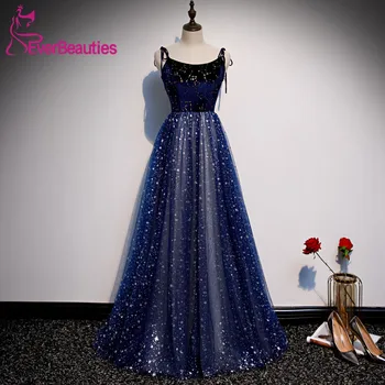 

Vestido De Festa Blue Shiny Prom Dresses Long 2020 Velour with Sequins Vestido Formatura Vestidos De Gala Party Dresses