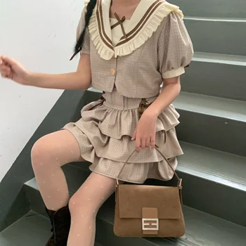 

Jk uniform princess sweet lolita retro sailor peter pan collar high waist victorian set top+skirt kawaii girl gothic lolita