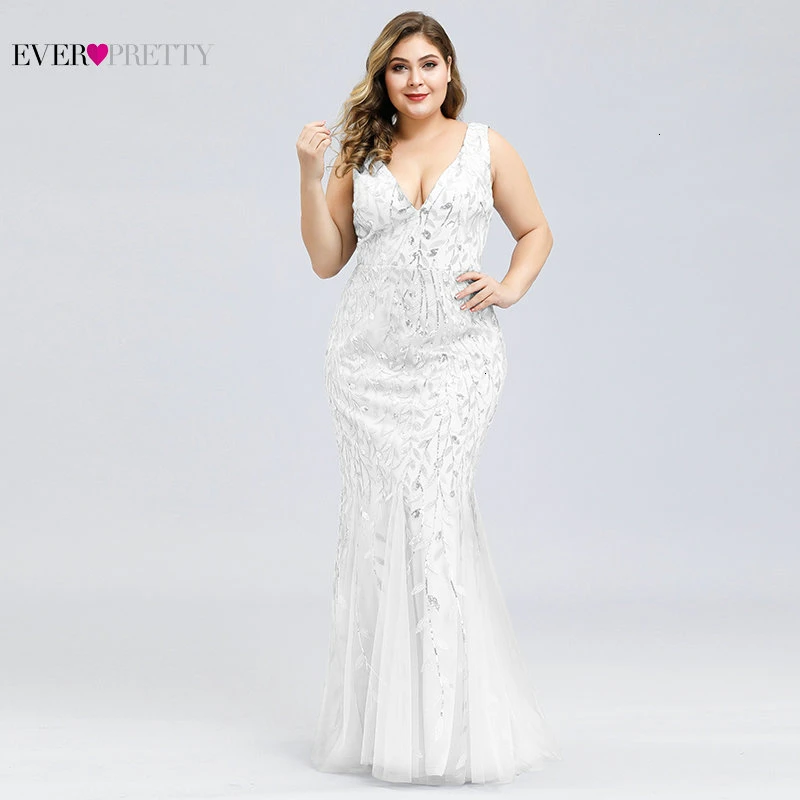 Elegant Plus Size Prom Dresses Long Ever Pretty Robe De Soiree Mermaid V Neck Sequined Wedding Party Gowns Vestidos De Fiesta