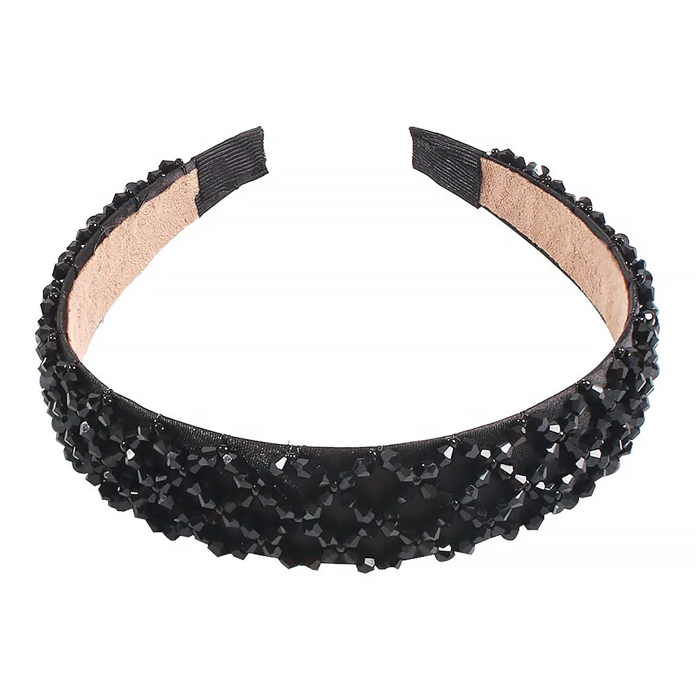 Winter New Za Headband Handmade Crystal Beads Women Head Hoops Women Headwear Accessories Free Dropshipping - Цвет: black