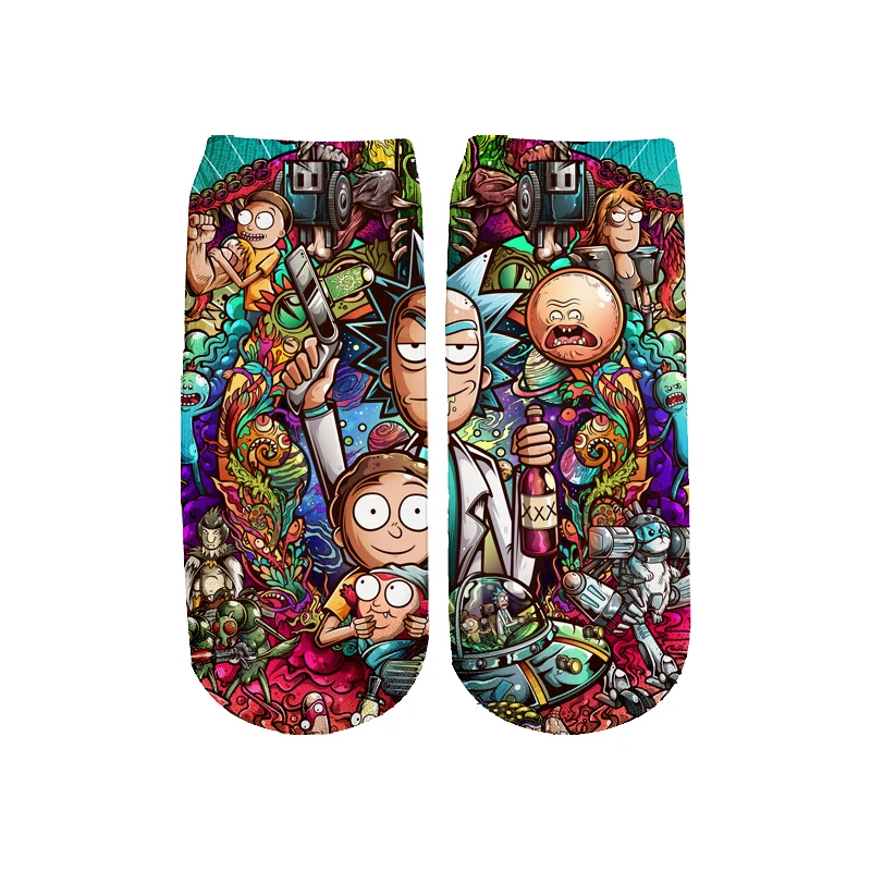 PLstar Cosmos/Новинка года; милые короткие носки с 3D принтом с героями мультфильмов Rick and Morty для мужчин и женщин; корейские носки в стиле Харадзюку; WZ888 - Цвет: color as the picture