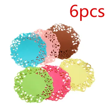 

6 PCS Creative Lace Flower Hollow Doilies Silicone Coaster Coffee Table Cup Mats Pad Placemat Kitchen Cook Accessories wholesale