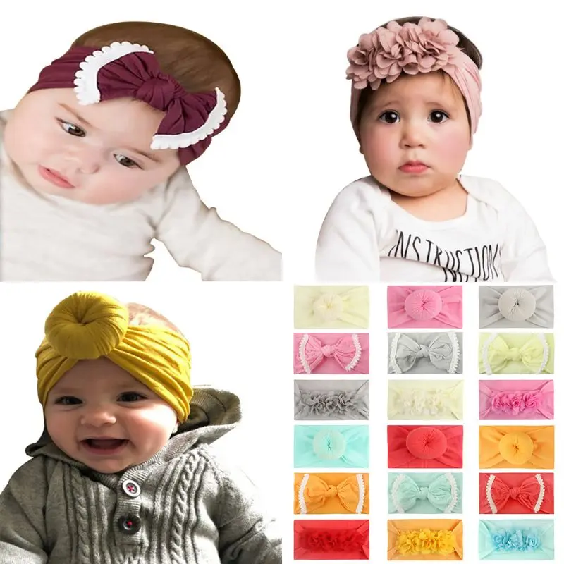 

3 3 Pcs/set Fashion Baby Hair Band Set Combination Donut/Bow/Chiffon Flower Nylon Headband Children Girls Wide Side Headwear
