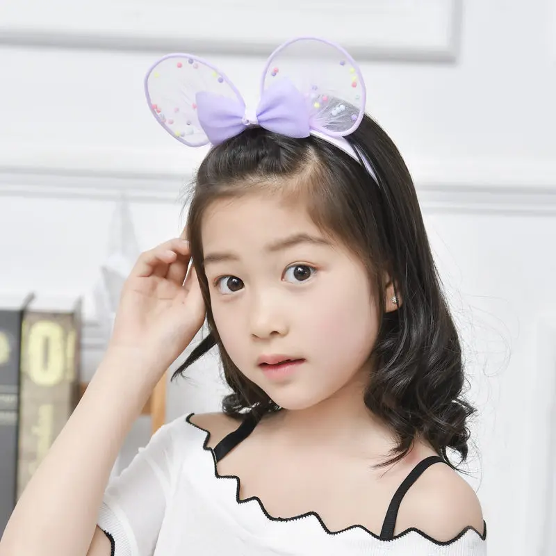 

3 Styles Mesh Lace Bowknot Elastic Headband For Girls Solid Color Cat Ears Colorful Balls Hair Bands Bezel For Hair Accessories