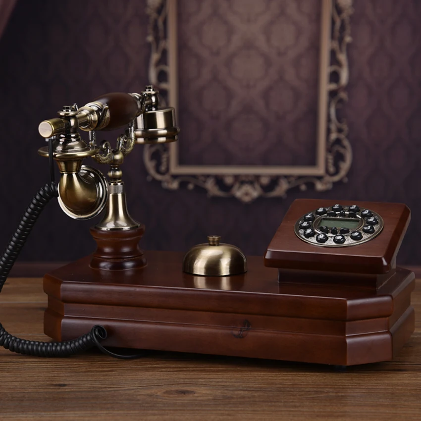Wooden Retro Desk Phone Vintage Single Landline Telephone with Push Button Numbers, Caller ID, Decoration Telephone for Home|Telephones| - AliExpress