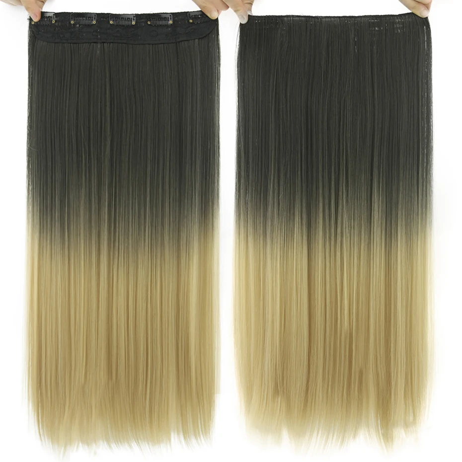 22 дюйма Длинные прямые 5 клипс синтетические волосы для наращивания натуральный цвет Омбре волосы синтетические волосы для наращивания для женщин