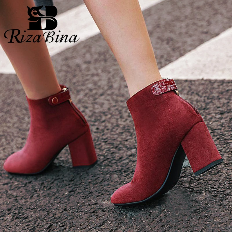 

RIZABINA 5 Color Women Ankle Boots Simple Solid Color Square Heel Shoes Autumn Winter Warm Women Footwear Plus Size 31-46