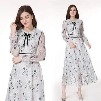 

2019 autumn new elegant women maxi dress long sleeve lace double-layered dress casual bohemian beach Vestidos VKDR1768