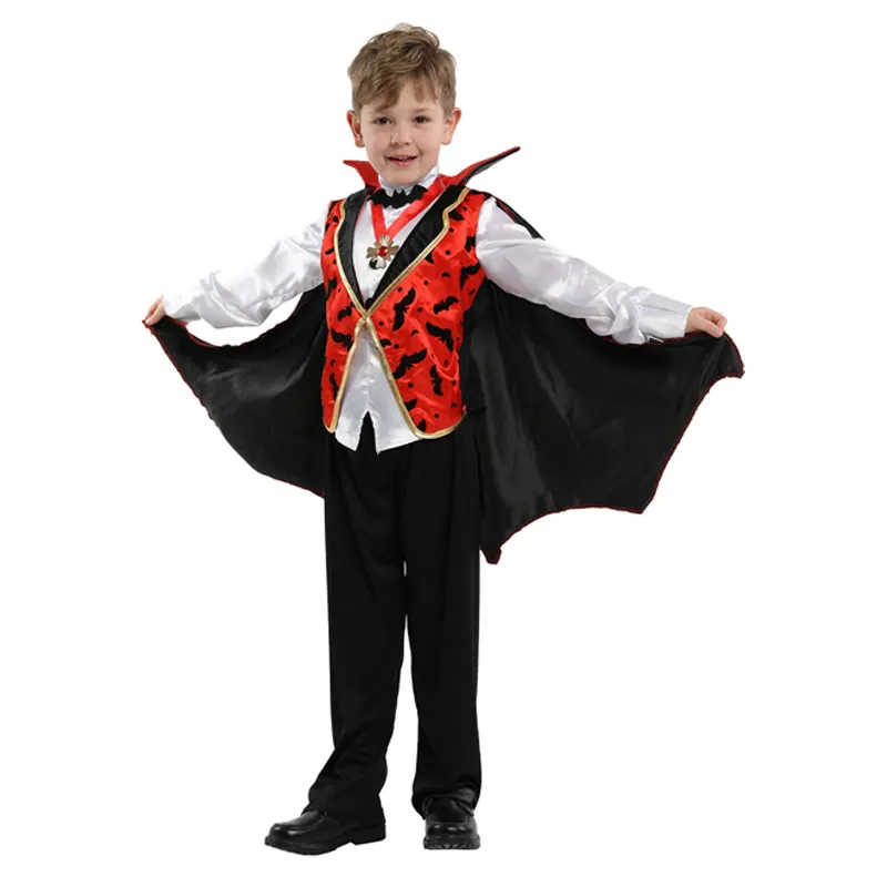 Карнавальный костюм принца вампира на Хэллоуин для мальчиков; вечерние карнавальные костюмы для детей; готический костюм вампира графа Дракулы - Цвет: Коричневый