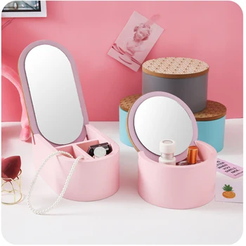 

Nordic Style Wooden Storage Box Makeup Mirror Creative Desktop Makeup Box Cosmetic Piggy Bank With Vanity Mirror