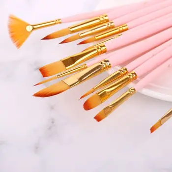 

12pcs Paint Brushes Fine Nylon Hair Round Filbert Angel Flat Paintbrushes Tools DXAC
