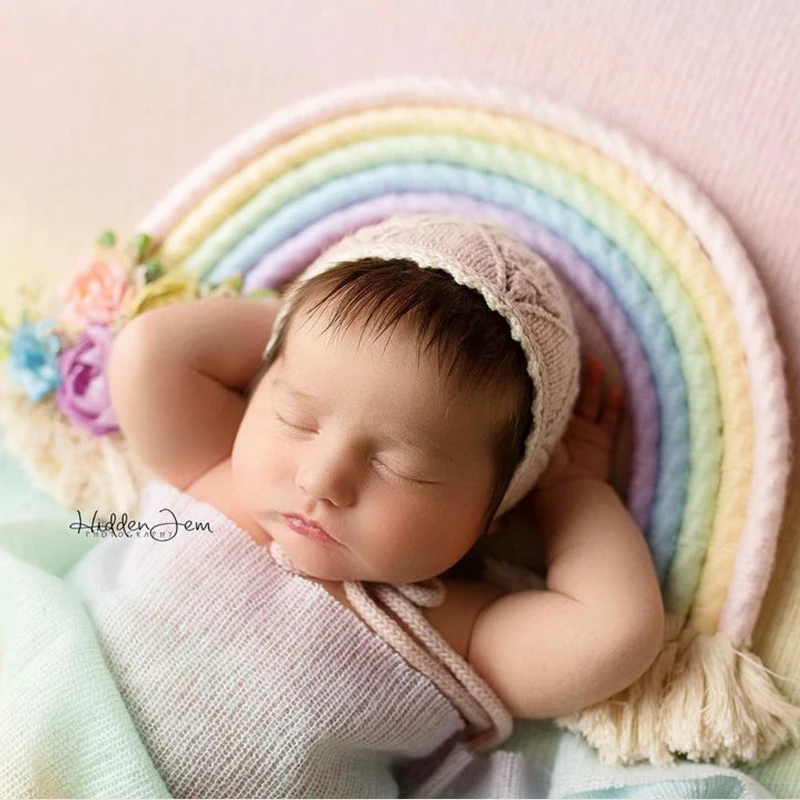 Newborn Photography Props Handmade Cute Rainbow Decoration for Baby Studio Photo Prop Multi Color Flowers Accessories cartoon plush hat cute banana head cover photography prop photo prop