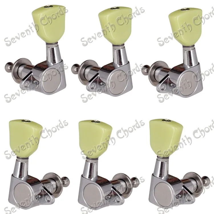 

Набор герметичных тюнеров для гитары в стиле GRO, колышки для тюнинга, головки машинных ключей с трапециевидной Нефритовой зеленой кнопкой-хром