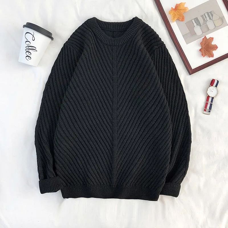 Sweaters Men Simple Design All-Match Soft Warm Daily Wear Korean Style Knitting Sweater Pull Homme Black Navy Army green - Color: Black