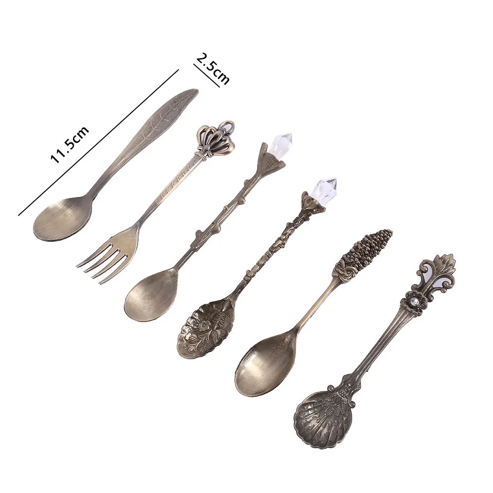 Spoons 6PCS Kitchen Ice Cream Coffee Fruit Dessert Fork Fashion Gold/Silver/Red Bronze/ Bronze Snack Spoon Dinnerware Sets