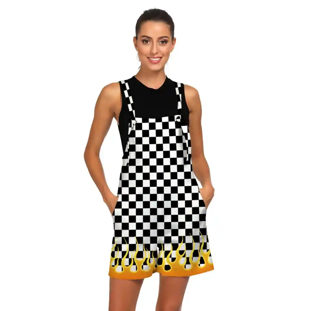 checkered overall shorts
