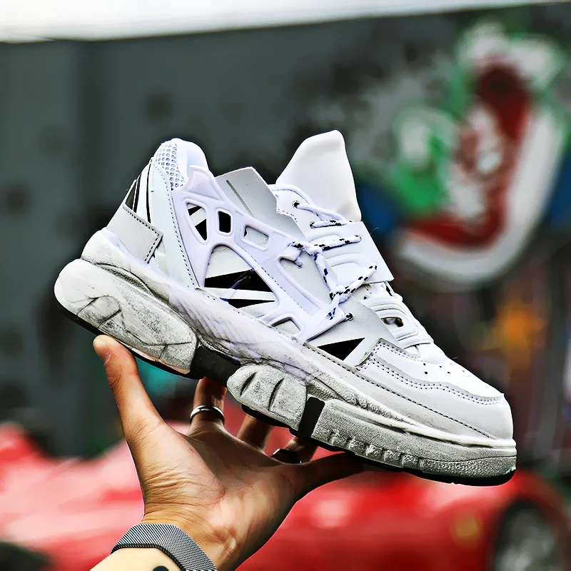 Белый new summer men's net red with the same sports ins super hot tide shoes Korean version of the wild dad shoes - Цвет: Белый