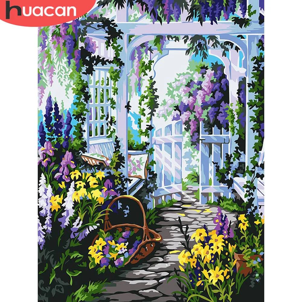

HUACAN Paint By Numbers Flowers HandPainted Kits Drawing Canvas DIY Oil Pictures By Numbers Garden Home Decor Gift