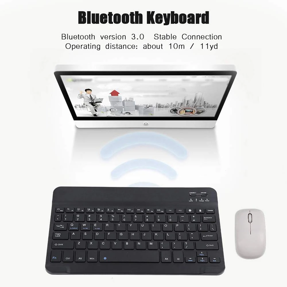 ANRY AN25 тонкая мини Bluetooth беспроводная клавиатура черная 10,1 дюймов для Android планшета iPad Apple iPhone смартфон iOS Windows
