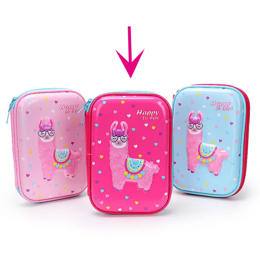 3D Симпатичный футляр для карандашей для девочек и мальчиков Kawaii школьный чехол вышивка Фламинго Баскетбол Крылья Ангела Единорог морская нимфа - Цвет: Alpaca Hot Pink