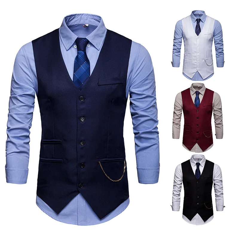 New Style Men Suit Waistcoat Korean-style Slim Fit Customizable Large Size Vest Photo Shoot Marriage Formal Dress