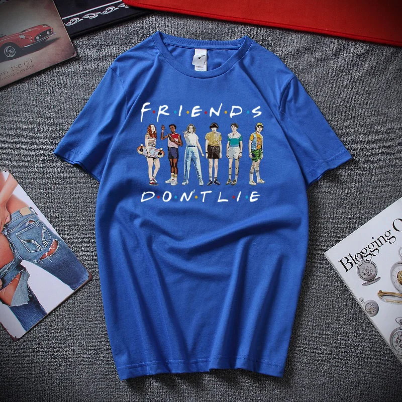 Friends Don't Lie Stranger Things Сезон 3 Веселая Молодежная Футболка Hawkins Топ летняя уличная хлопковая футболка с короткими рукавами - Цвет: Королевский синий