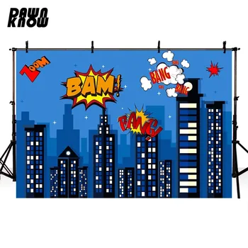

DAWNKNOW Cartoon Night City Photography Background For Baby Photocall Hero Building Backdrop Children Photo Studio lv694