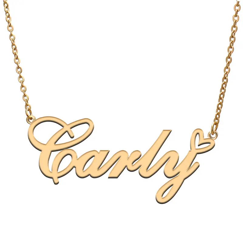 

Carly Name with Love Heart Necklace for Women Stainless Steel Jewelry Nameplate Pendant Femme Mother Child Girls Gift