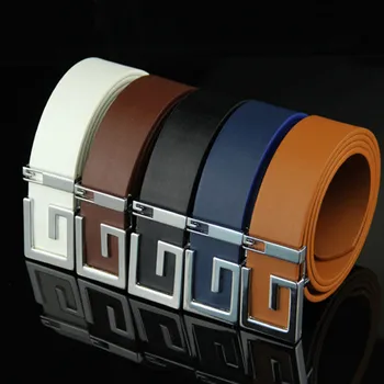

Casual smooth buckle belt letter G Fashion Mens Leather Smooth Girdle Buckle Waistband Waistband Leisure Belt Strap 2020