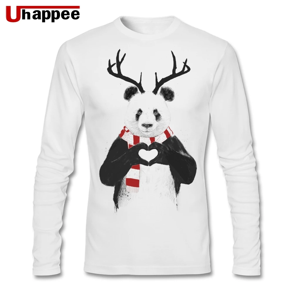 Олень Лось Санты панда мужчины o образным вырезом печати с длинным рукавом на