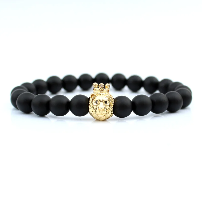 

Lion Bracelets Matte Onyx Stone Beads Bracelet Gift Armband For Men Accesorios Pulseira Man Jewellery Erkek Bileklik Wholesale