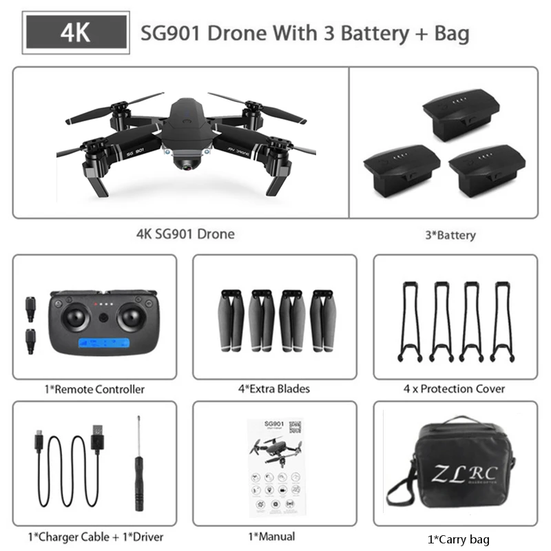 SG901 SG907 gps Дрон с 4K HD регулируемой камерой Широкий угол 5G wifi RC Квадрокоптер Профессиональный складной дроны VS SG906 S167 - Цвет: SG901 4K 3B Bag