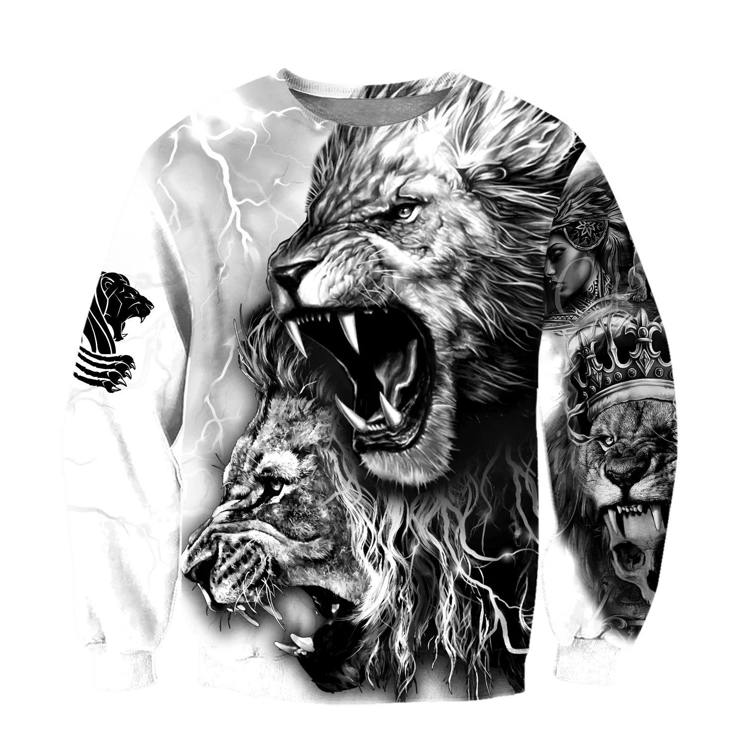 White Lion Tattoo 3D All Over Printed Men Autumn Hoodie Unisex Hooded Sweatshirt Zip Pullover Casual Streetwear KJ473