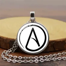  New Style Personality Retro Atheist Atheism Symbol Glass Pendant Necklace Choker Necklaces Men's Unisex Jewelry Gift 
