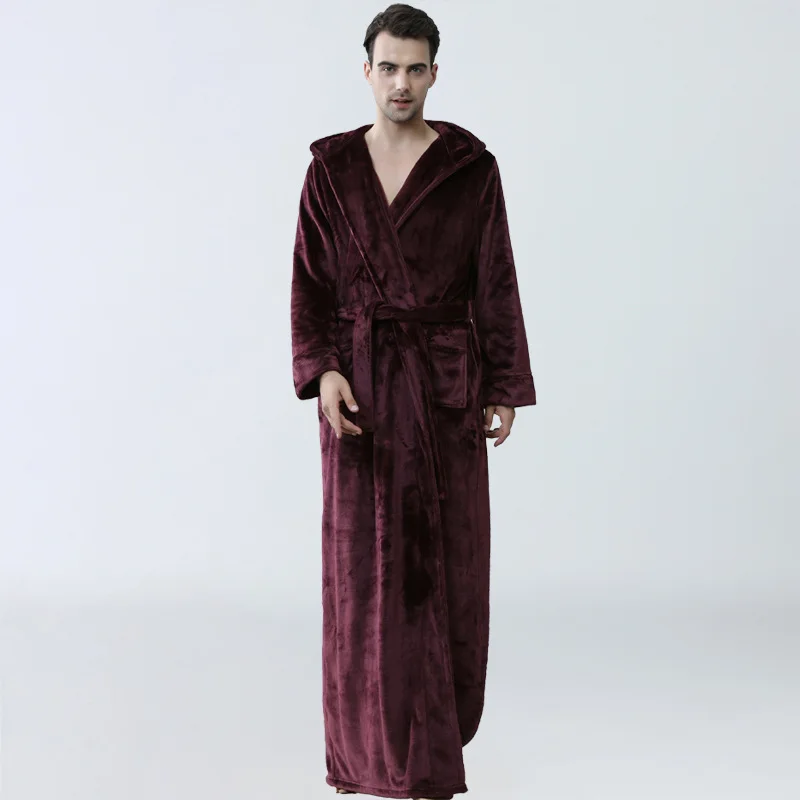 Новинка, мужской зимний удлиненный плотный фланелевый теплый банный халат с капюшоном, мужской халат, термальный халат для женщин и мужчин, роскошное кимоно, халаты