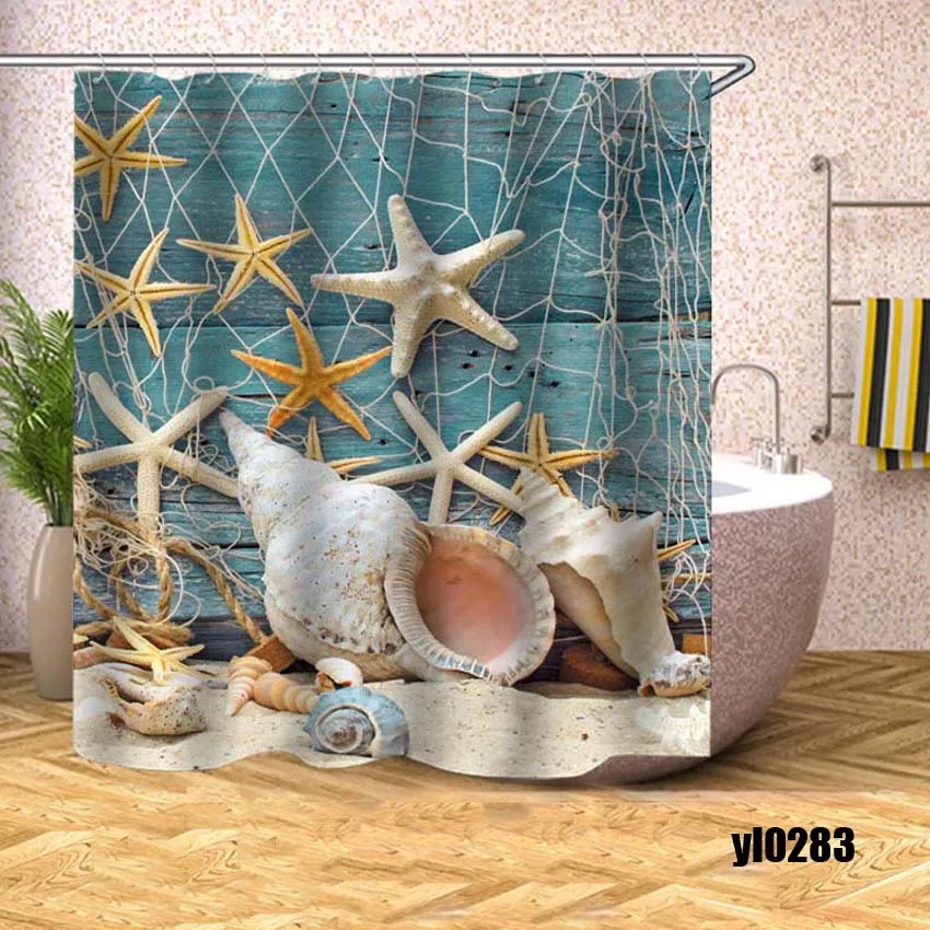 Pattern 1 Пляжная раковина, морская водостойкая занавеска для душа, напечатанная занавеска для ванной, занавеска для ванной, крышка для ванной, очень большая, широкая, 12 шт. крючков - Цвет: Pattern 1