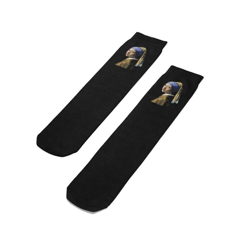 Mona Lisa Retro Printed Art Socks For Unisex Fashion Funny Famous Painting Long Socks Van Gogh Starry Night Women Cotton Socks