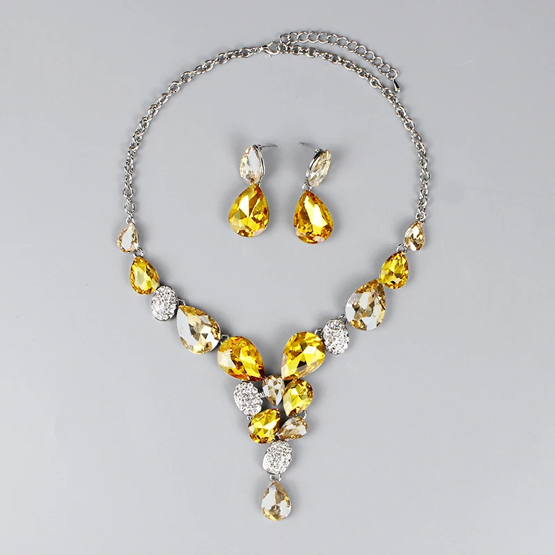 Модные Австрийские кристаллы Ювелирные наборы Посеребренная цепочка ожерелье серьги-капли наборы ювелирные изделия для вечеринки аксессуары для женщин