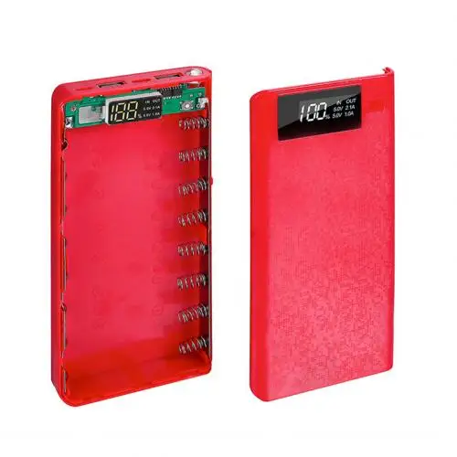 RED Портативное 18650 Внешнее зарядное устройство usb type-C lcd самодельное мобильное зарядное устройство Чехол для мобильного телефона - Цвет: RED