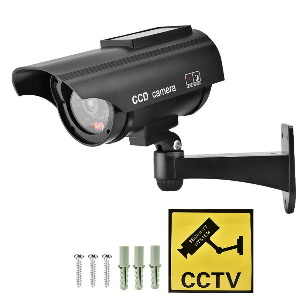 Солнечная энергия пустышка камеры водонепроницаемый CCTV безопасности Фальшивые Камеры с наклейка CCTV мигающий светодиодный свет